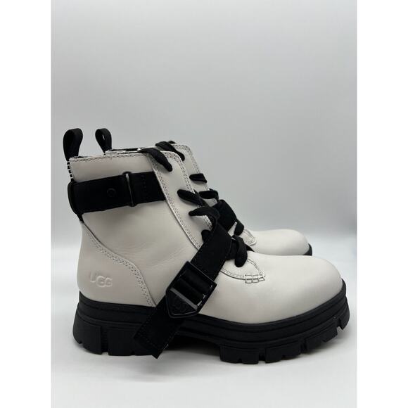 Ugg Ashton Lace Up White Leather Waterproof Boot Size 9 - Picture 1 of 12